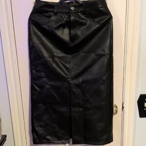 Ellison Black Midi Leather Skirt